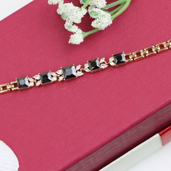 Elegant Rose Gold Bracelet with Black Square Stones and Sparkling CZ, XPBL0708 - Picture 12 of 12